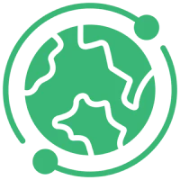 Globe illustration with two orbiting dots